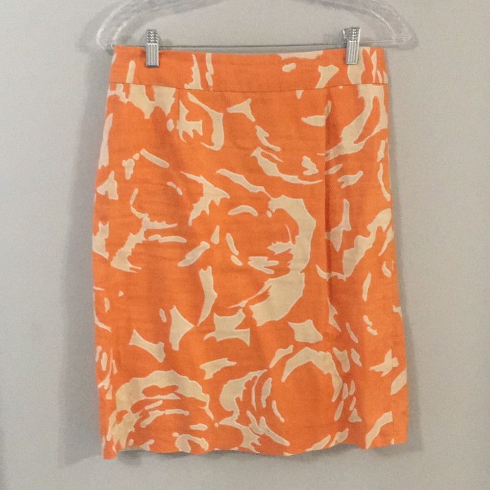 Orange and tan J Crew Medi Skirt
